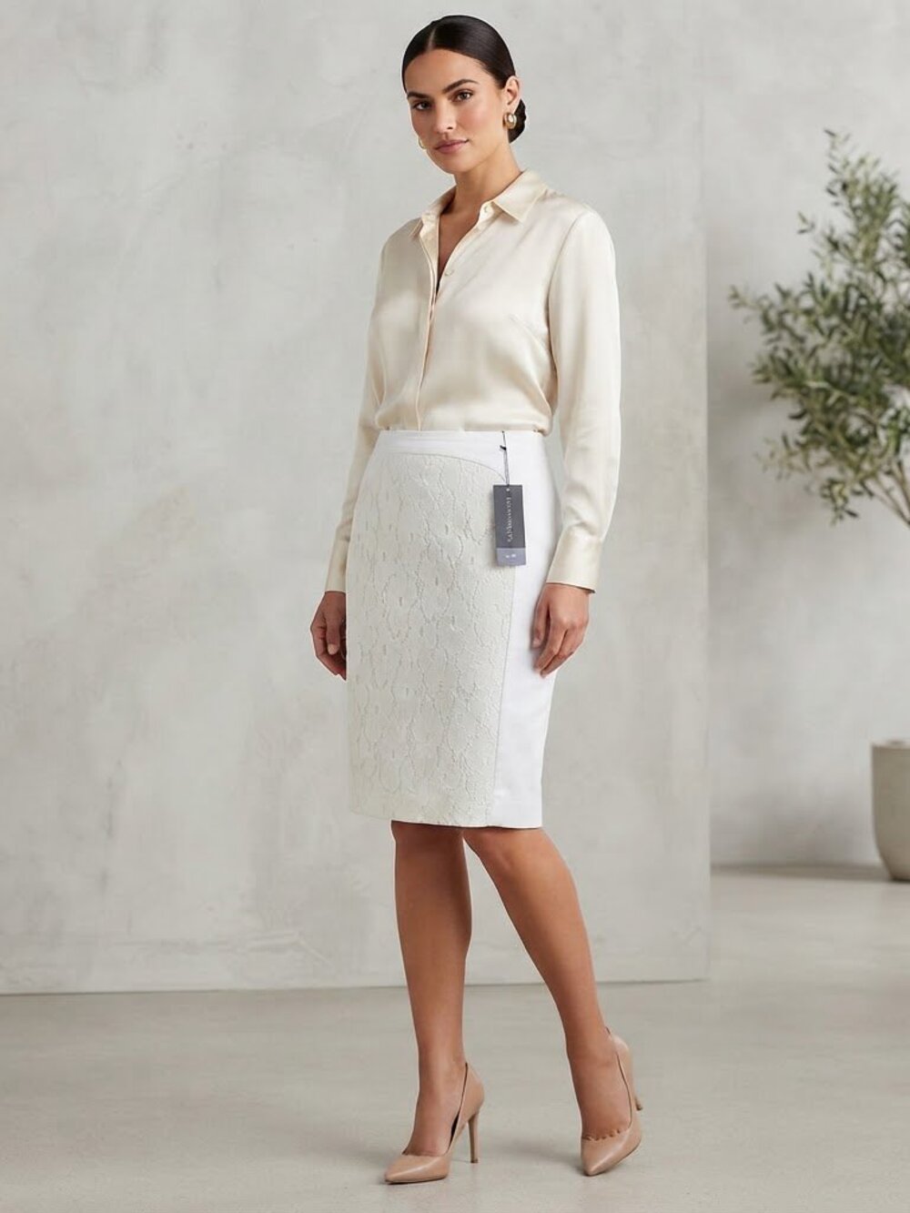 Worthington Pencil‎ Skirt Professional A-line White Lace Party  Classic Size14W